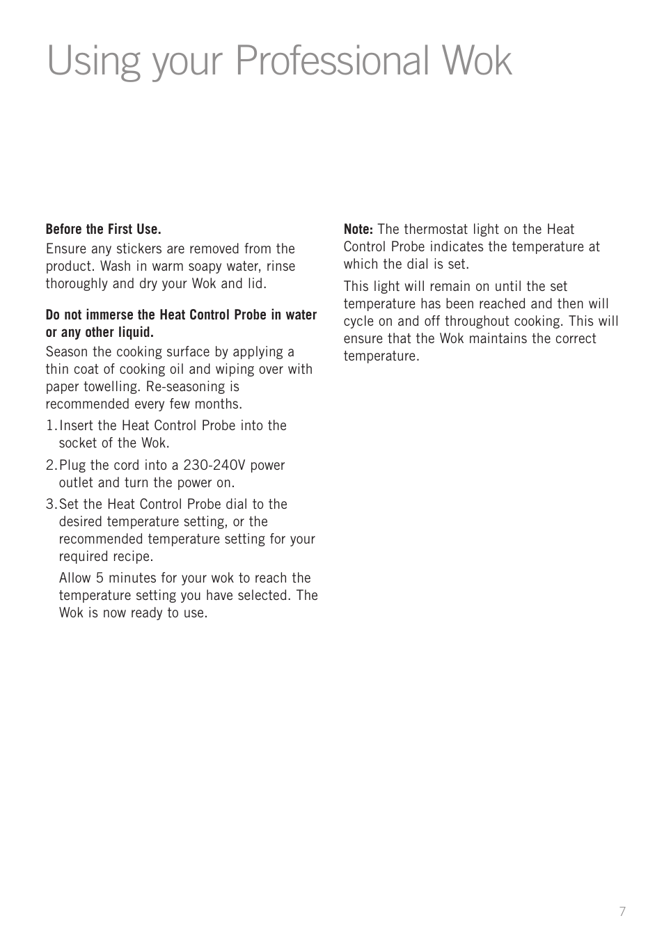 Using your professional wok | Sunbeam WW7500 User Manual | Page 9 / 23