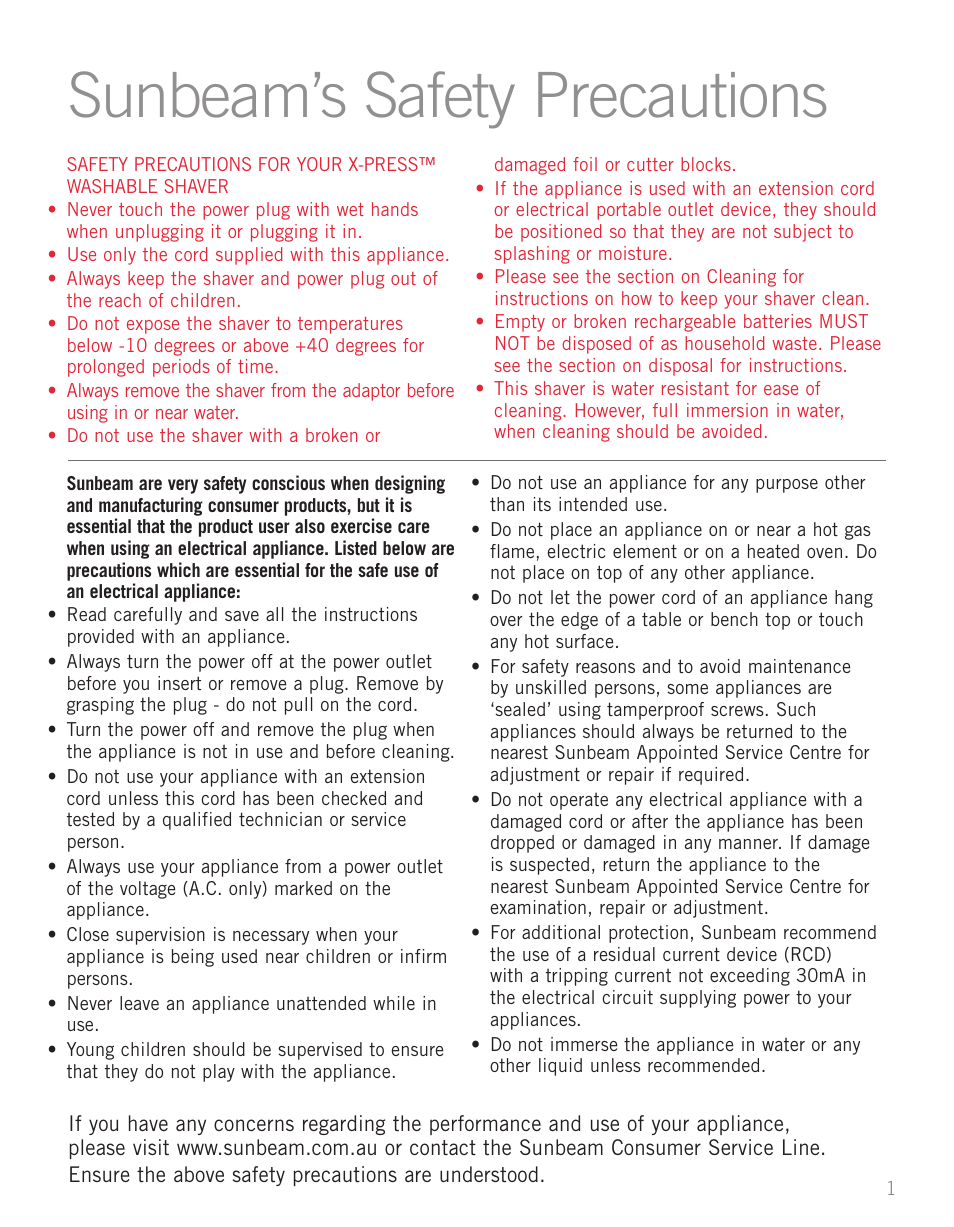 Sunbeam’s safety precautions | Sunbeam SH3700 User Manual | Page 3 / 12