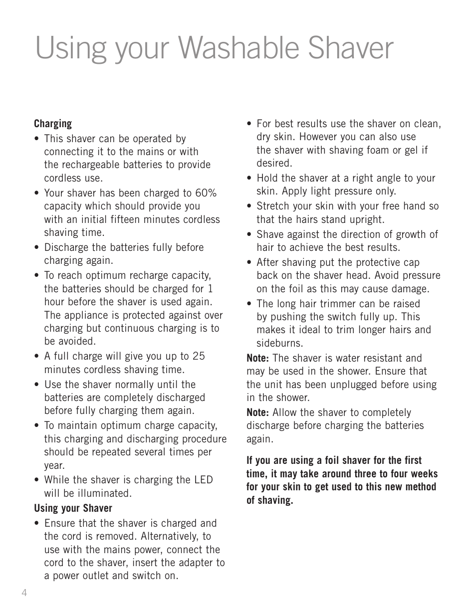 Using your washable shaver | Sunbeam SH3700 User Manual | Page 6 / 12