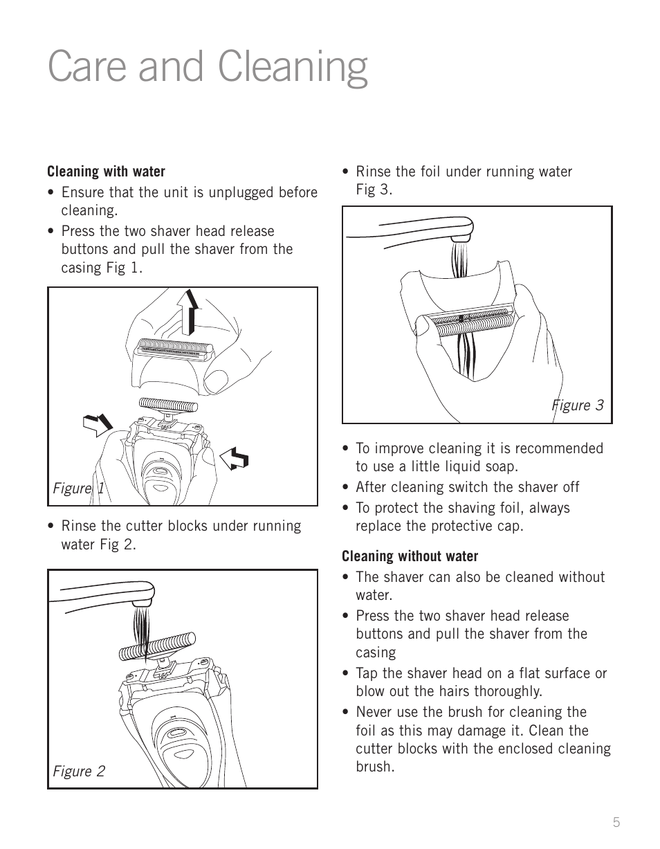 Using your washable shaver care and cleaning | Sunbeam SH3700 User Manual | Page 7 / 12