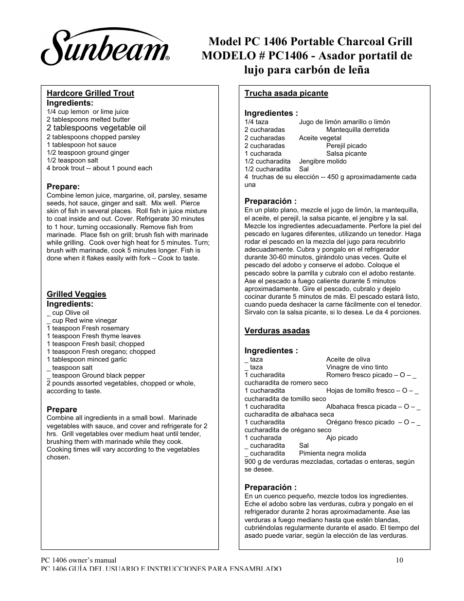 Sunbeam PC1406 User Manual | Page 11 / 12