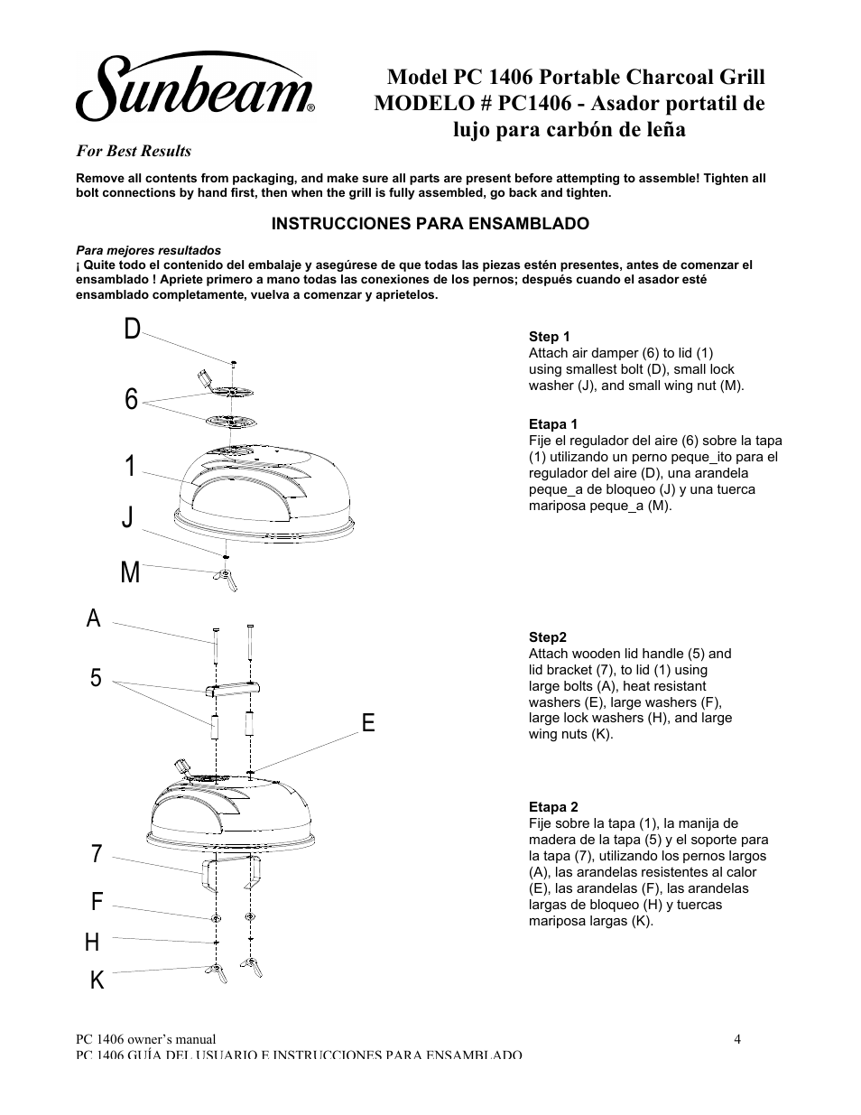 D6 1 j m, Ea 5 7 f h k | Sunbeam PC1406 User Manual | Page 5 / 12