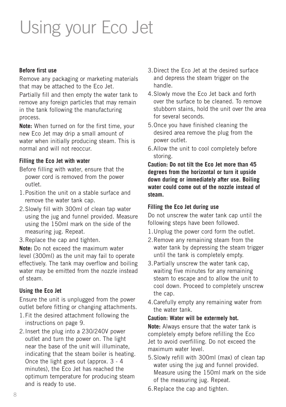 Using your eco jet | Sunbeam SC4500 User Manual | Page 10 / 16