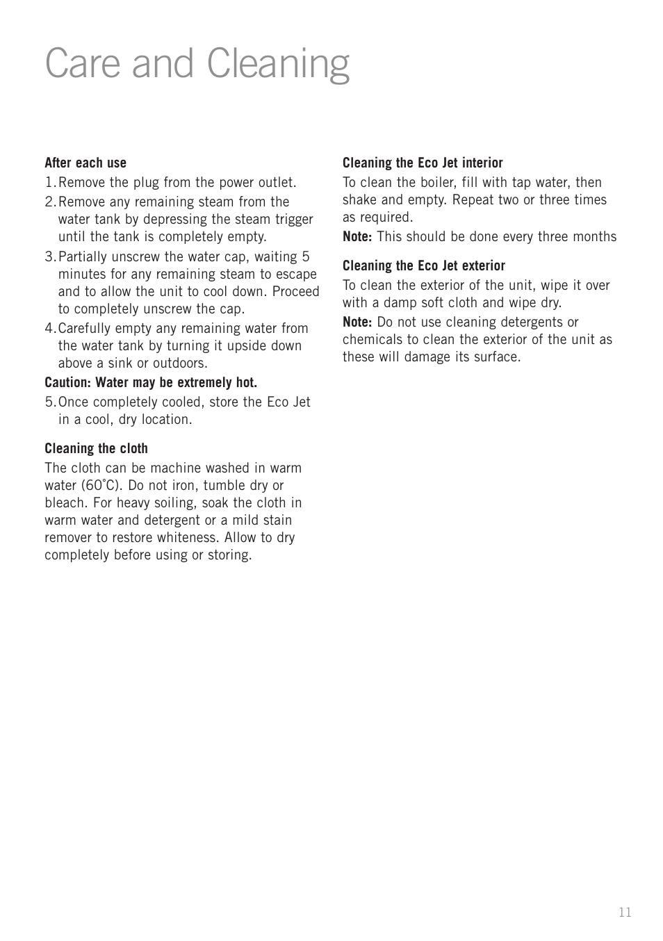 Care and cleaning | Sunbeam SC4500 User Manual | Page 13 / 16