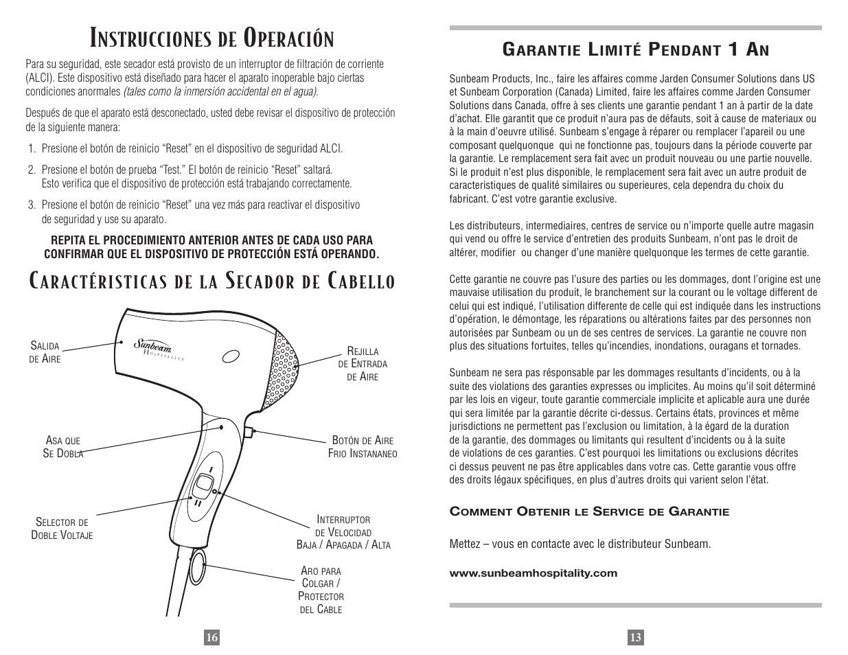 Nstrucciones de, Peración | Sunbeam 1635 User Manual | Page 13 / 14