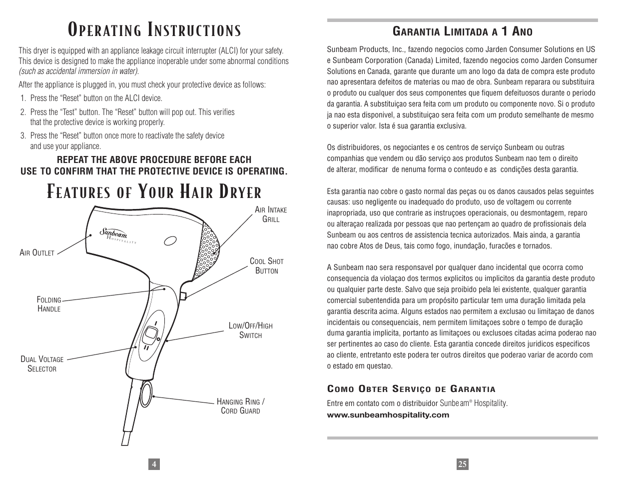 E at u r es o f, O u r, A i r | Ry e r, P e r at i n g | Sunbeam 1635 User Manual | Page 4 / 14