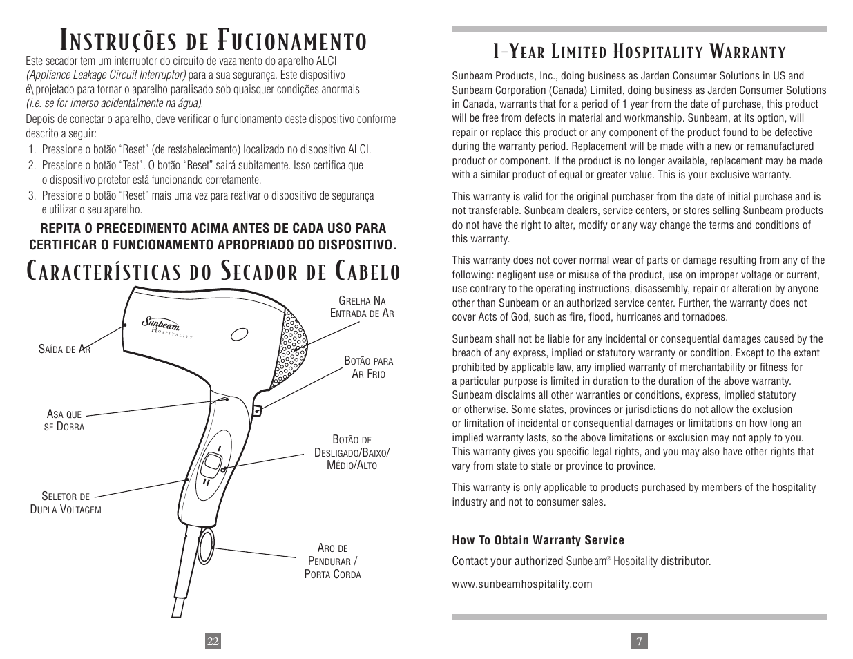 Nst ru з х es d e | Sunbeam 1635 User Manual | Page 7 / 14