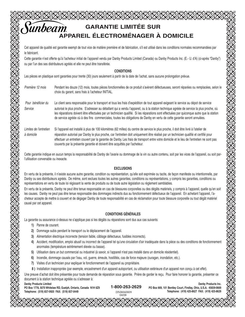 Sunbeam DFF258BLSSB User Manual | Page 13 / 20