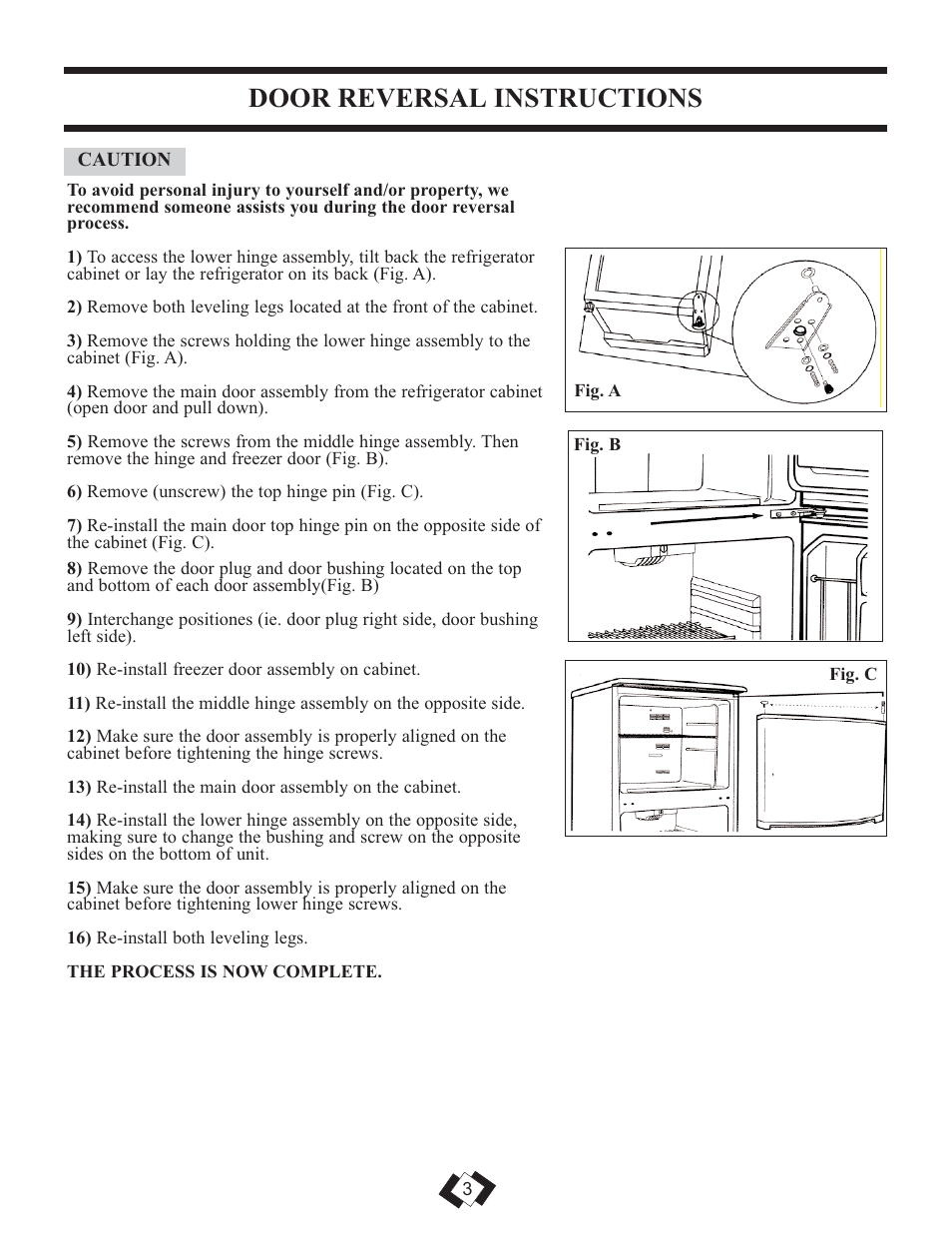 Door reversal instructions | Sunbeam DFF258BLSSB User Manual | Page 4 / 20