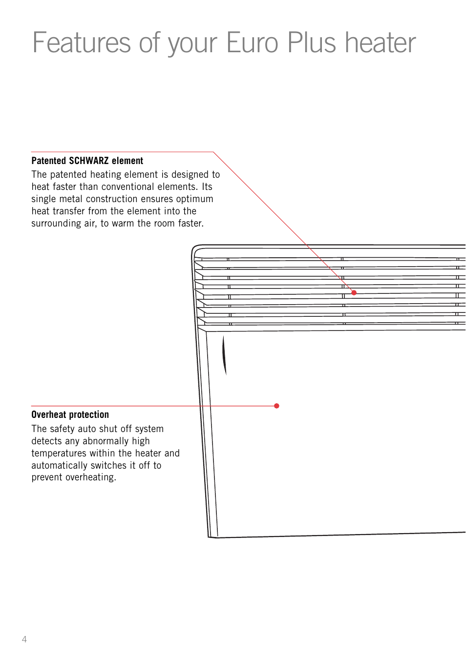 Features of your euro plus heater | Sunbeam HE4900 User Manual | Page 6 / 12