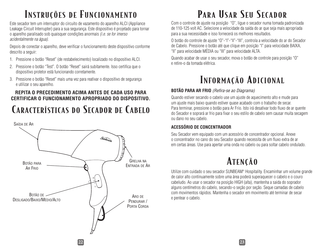 Aracterísticas do, Ecador de, Abelo | Nst ru з х es d e, A r a, S a r | Sunbeam 1620 User Manual | Page 12 / 14