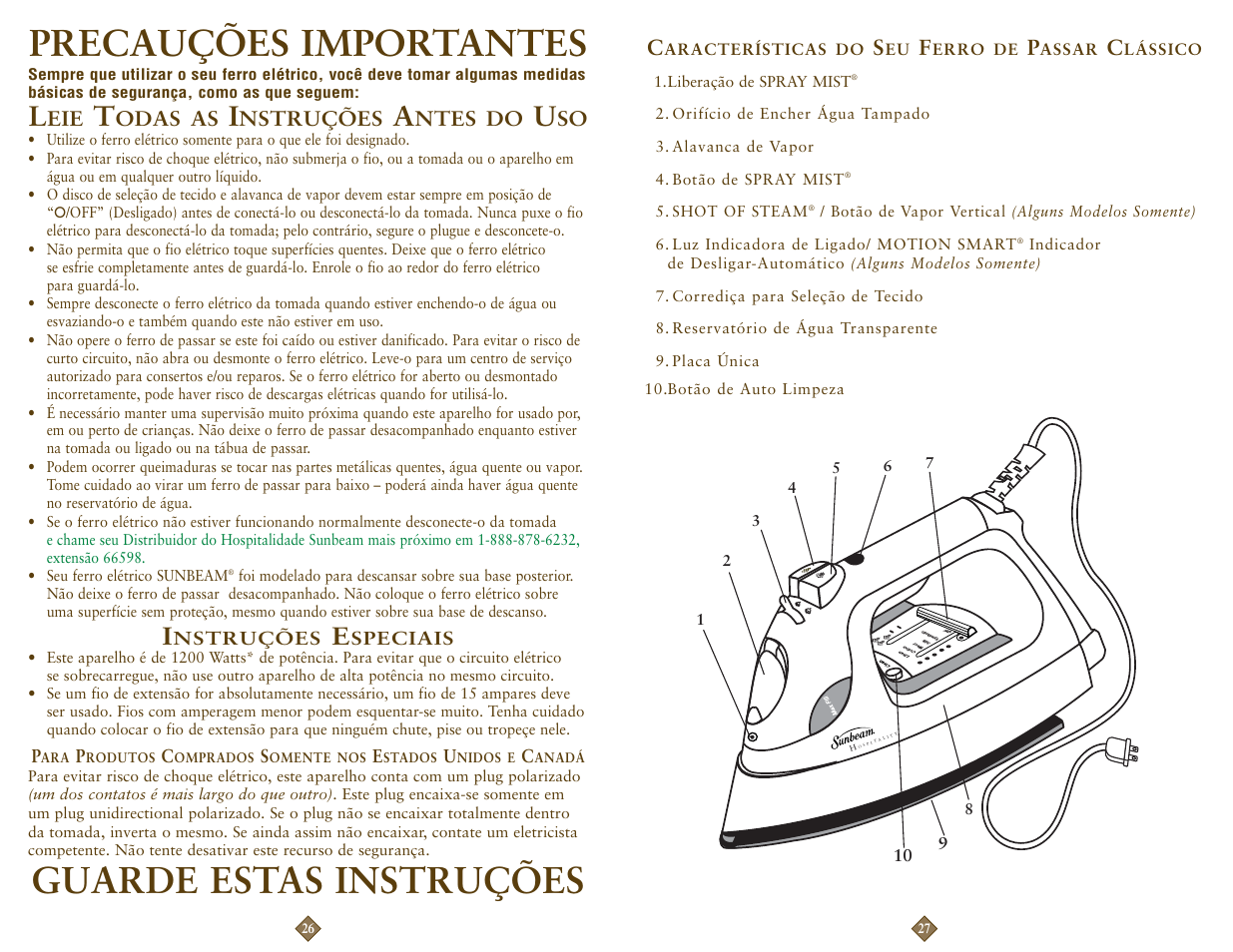 Precauções importantes, Guarde estas instruções, Odas as | Nstruções, Ntes do | Sunbeam 3964-099 User Manual | Page 14 / 18
