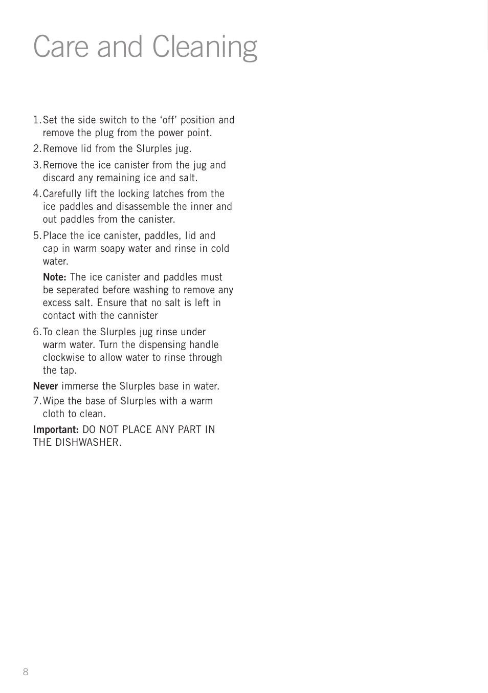 Care and cleaning | Sunbeam SL4600 User Manual | Page 10 / 12