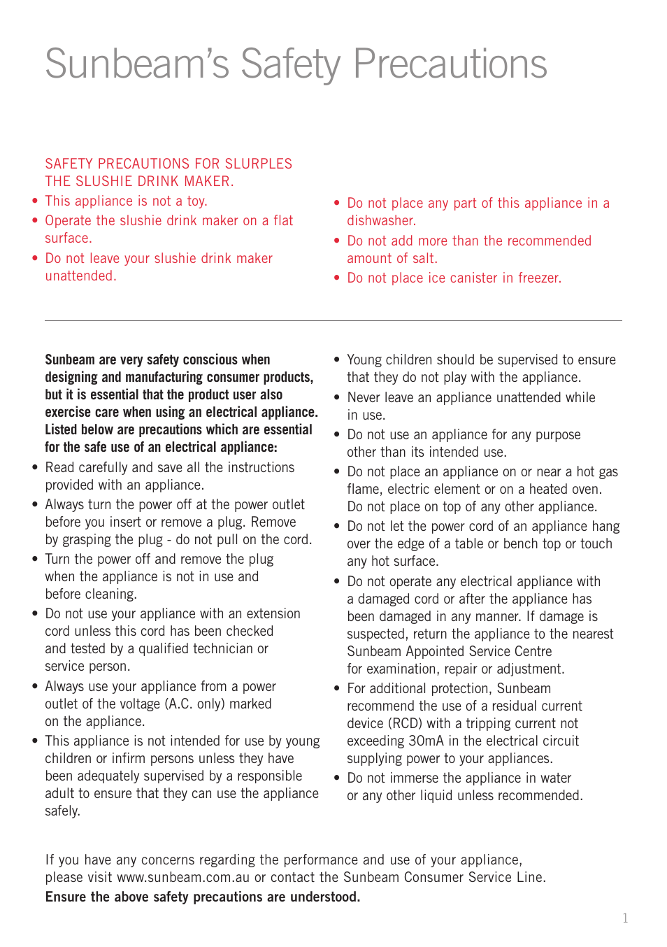 Sunbeam’s safety precautions | Sunbeam SL4600 User Manual | Page 3 / 12