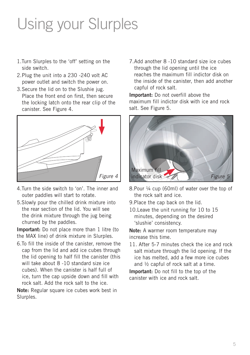 Using your slurples | Sunbeam SL4600 User Manual | Page 7 / 12