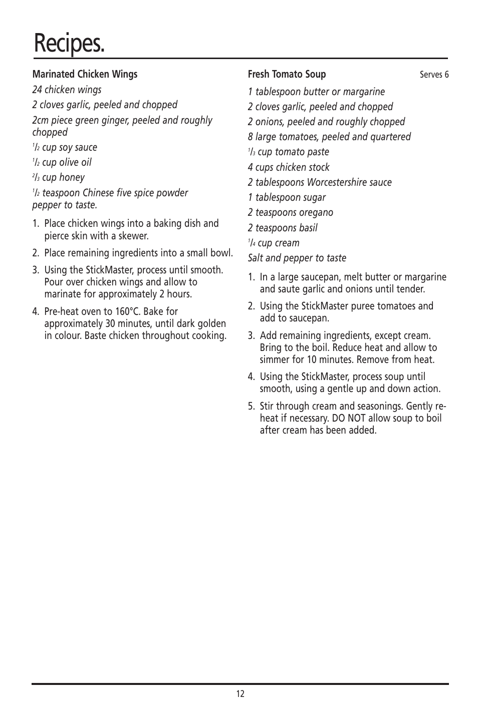 Recipes | Sunbeam SM8310 User Manual | Page 12 / 19