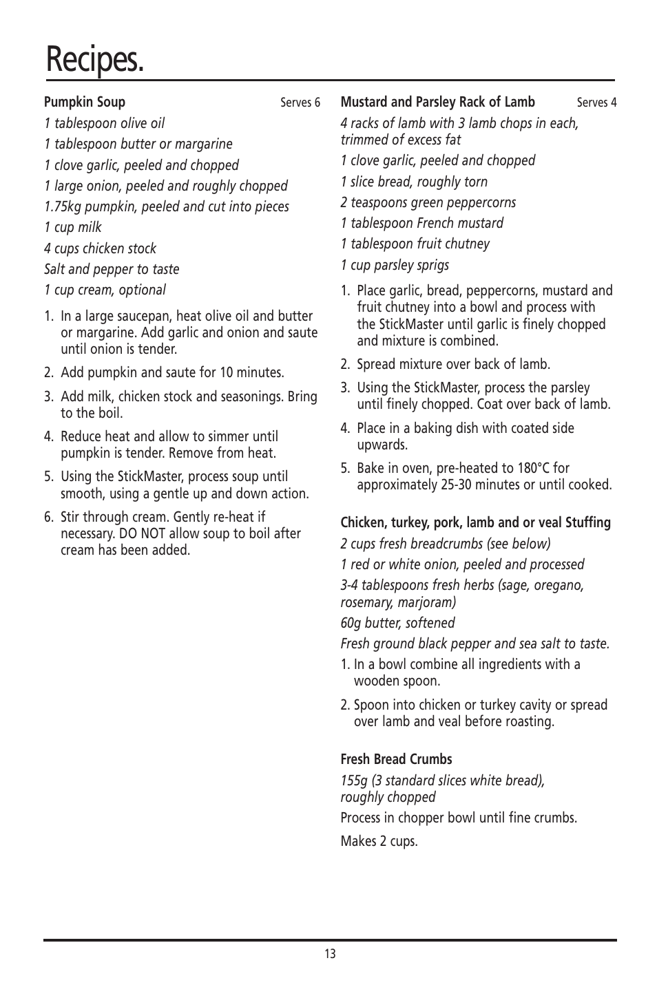 Recipes | Sunbeam SM8310 User Manual | Page 13 / 19