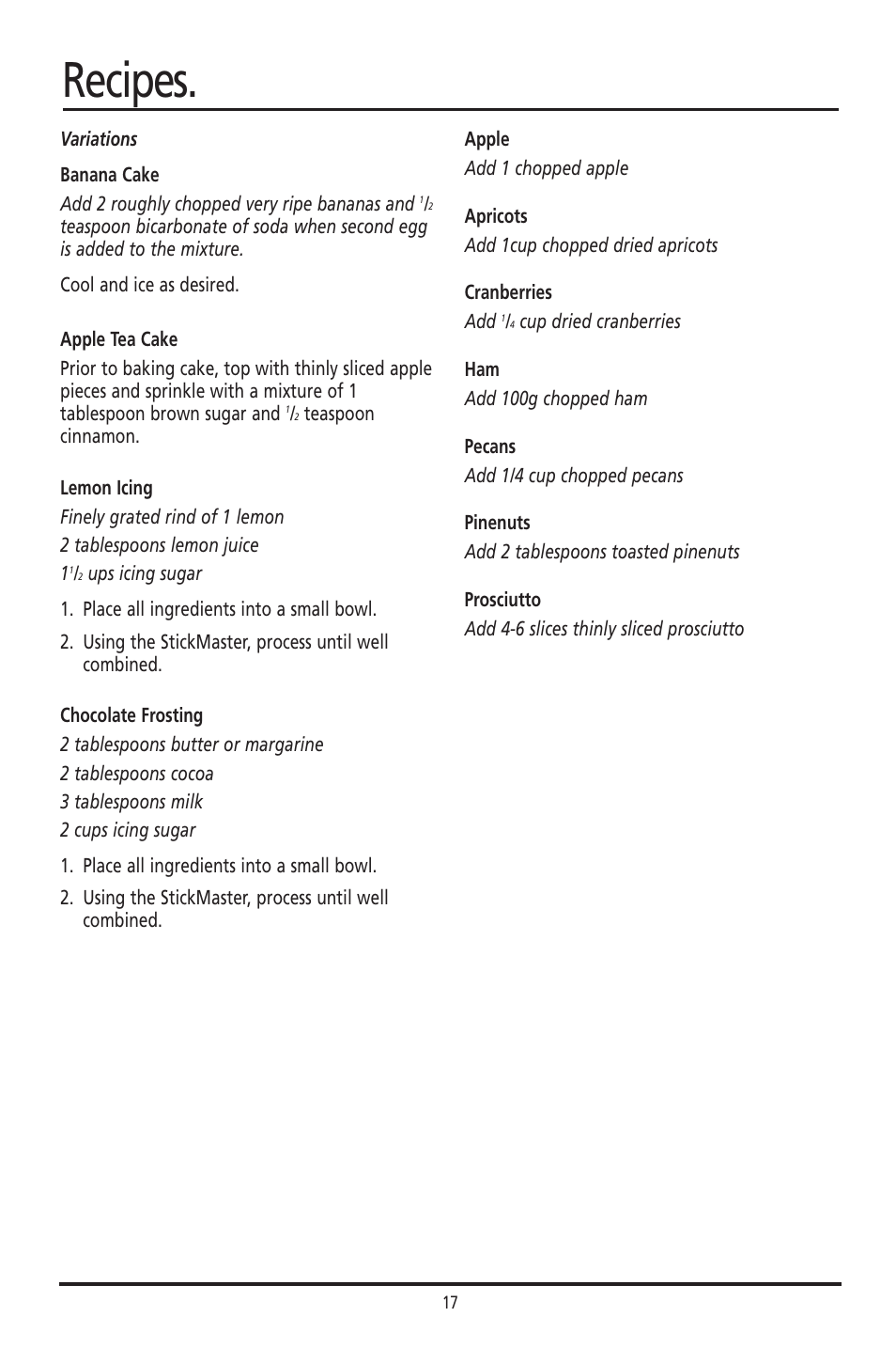 Recipes | Sunbeam SM8310 User Manual | Page 17 / 19