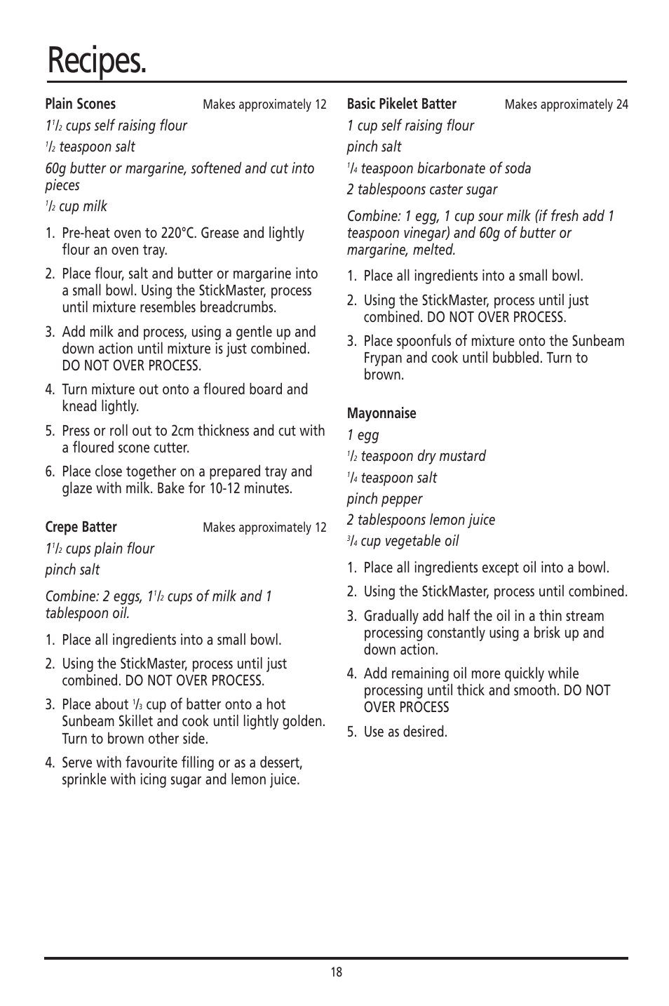 Recipes | Sunbeam SM8310 User Manual | Page 18 / 19