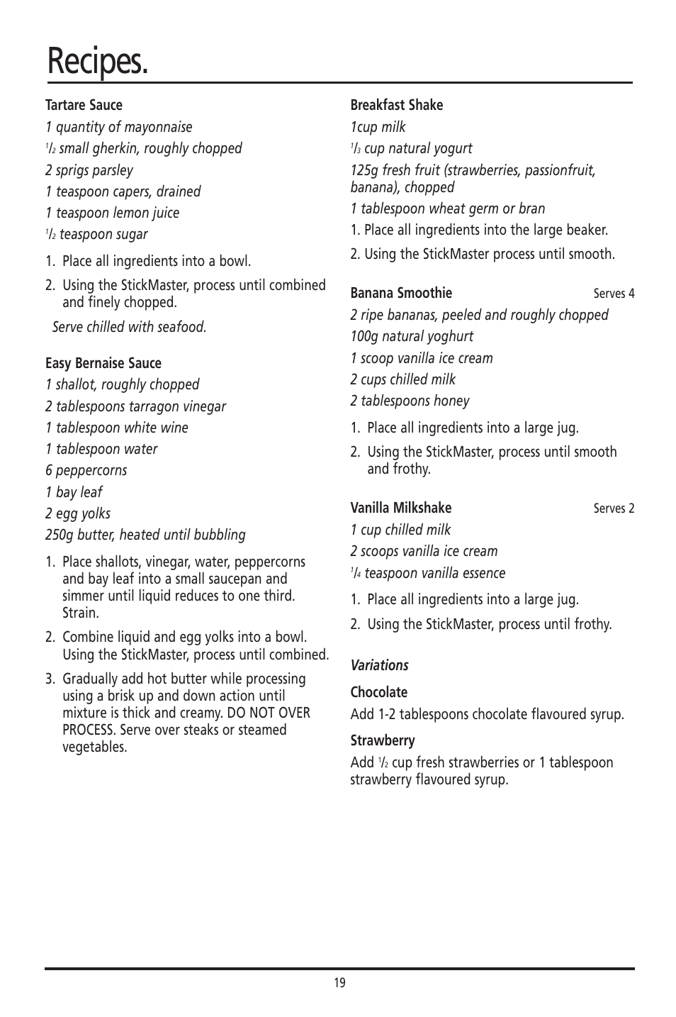 Recipes | Sunbeam SM8310 User Manual | Page 19 / 19