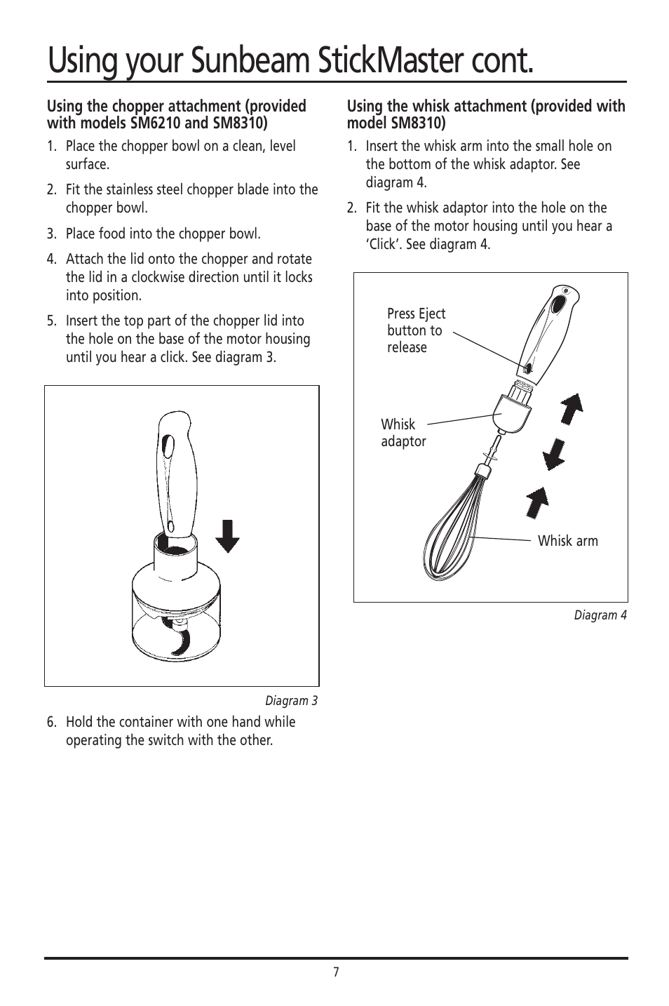 Using your sunbeam stickmaster cont | Sunbeam SM8310 User Manual | Page 7 / 19