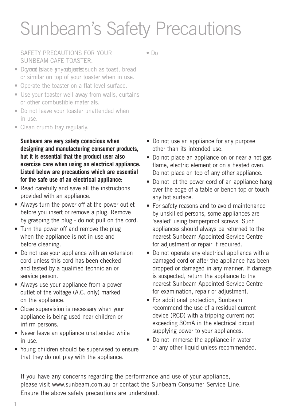 Sunbeam’s safety precautions | Sunbeam TA9200 User Manual | Page 3 / 15