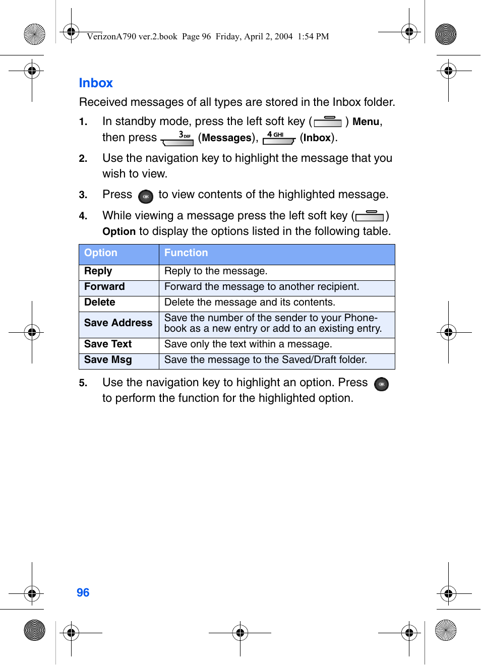 Inbox | Samsung A790 User Manual | Page 104 / 226