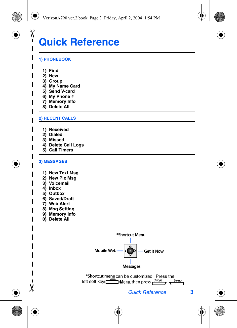 Quick reference | Samsung A790 User Manual | Page 11 / 226