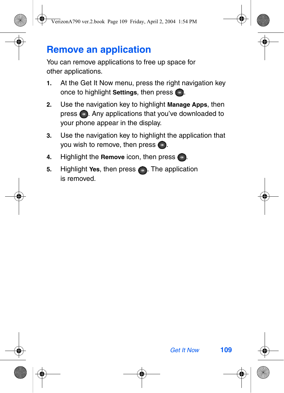 Remove an application | Samsung A790 User Manual | Page 117 / 226