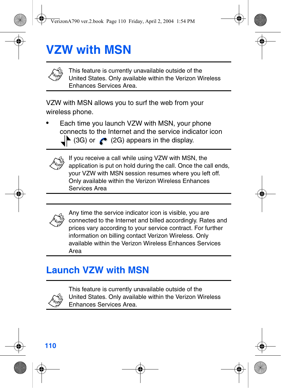 Vzw with msn, Launch vzw with msn | Samsung A790 User Manual | Page 118 / 226