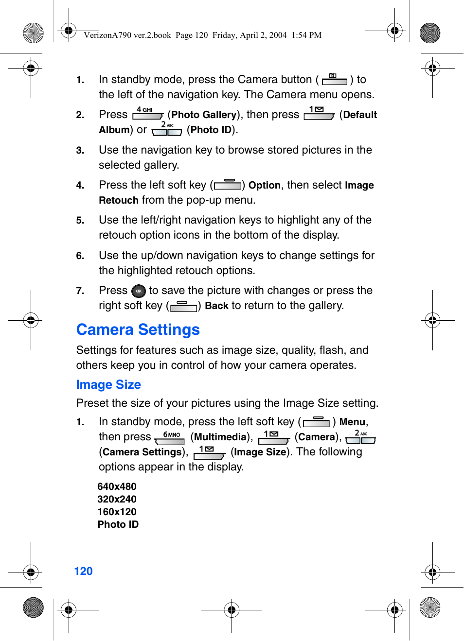 Camera settings | Samsung A790 User Manual | Page 128 / 226