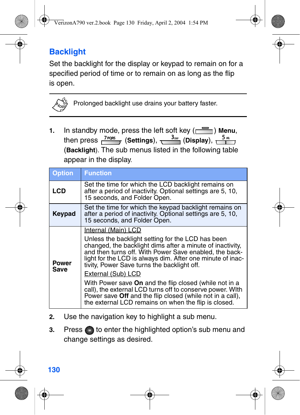 Backlight | Samsung A790 User Manual | Page 138 / 226