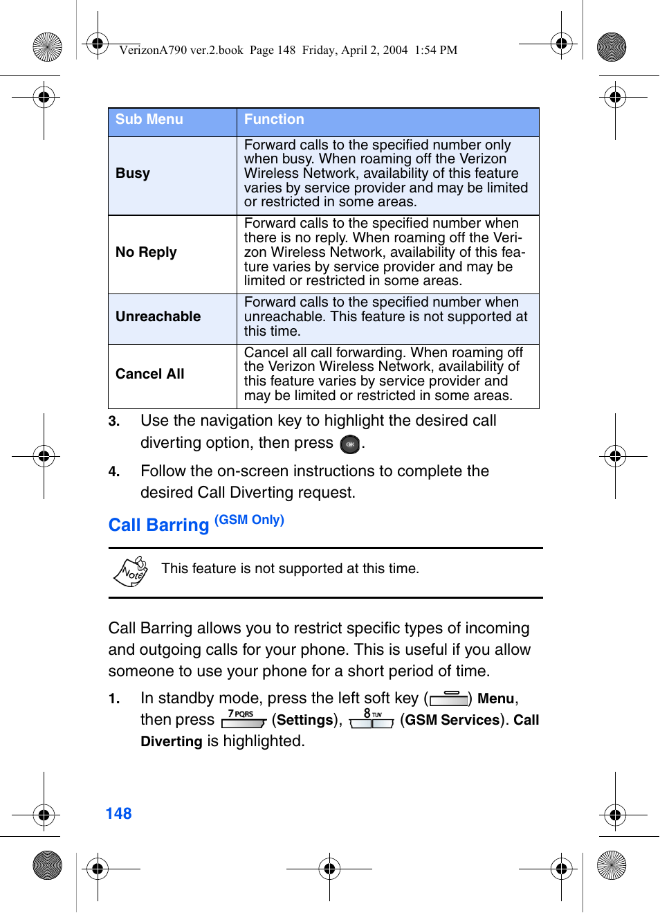Call barring | Samsung A790 User Manual | Page 156 / 226