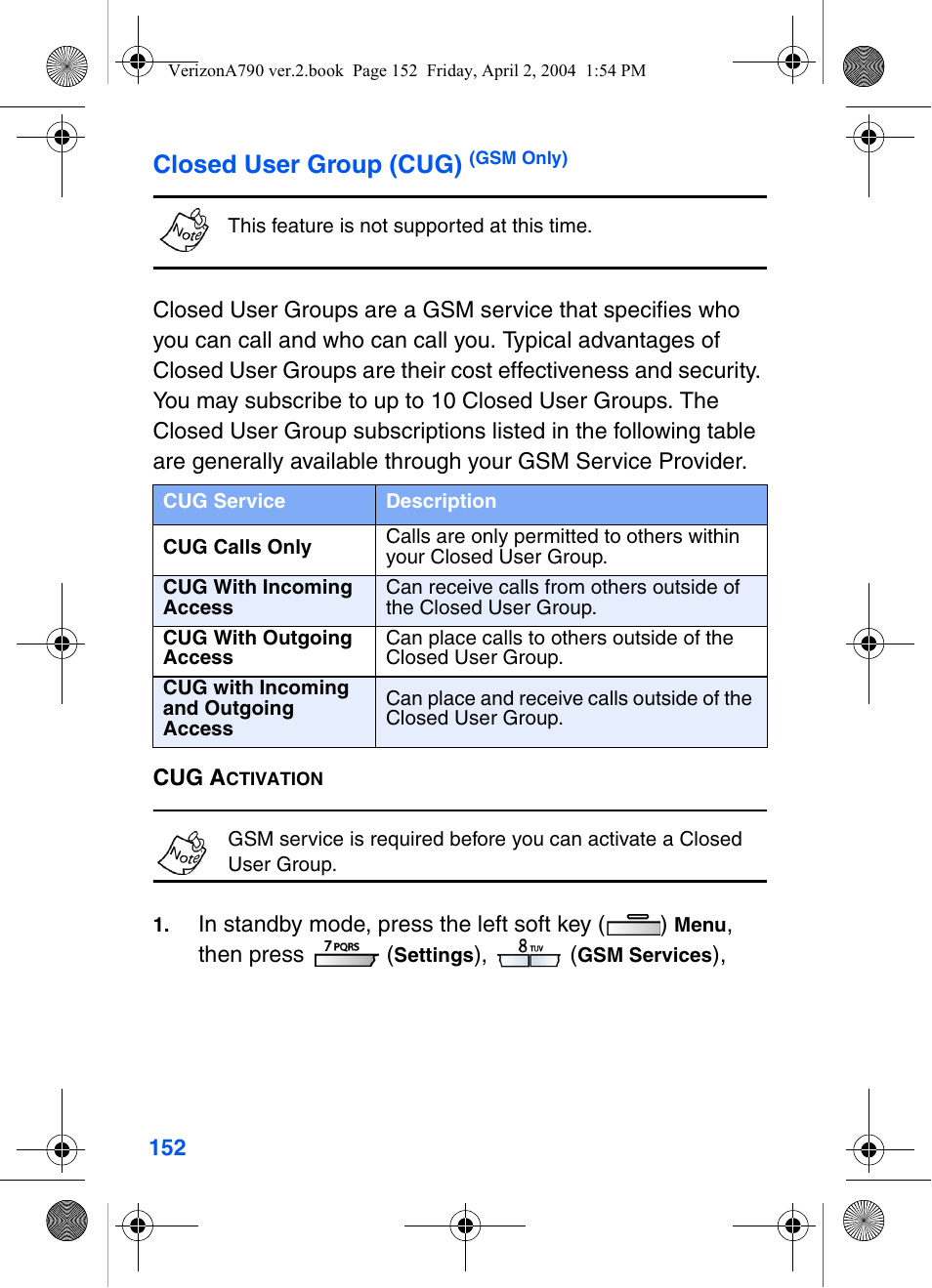 Closed user group (cug) | Samsung A790 User Manual | Page 160 / 226