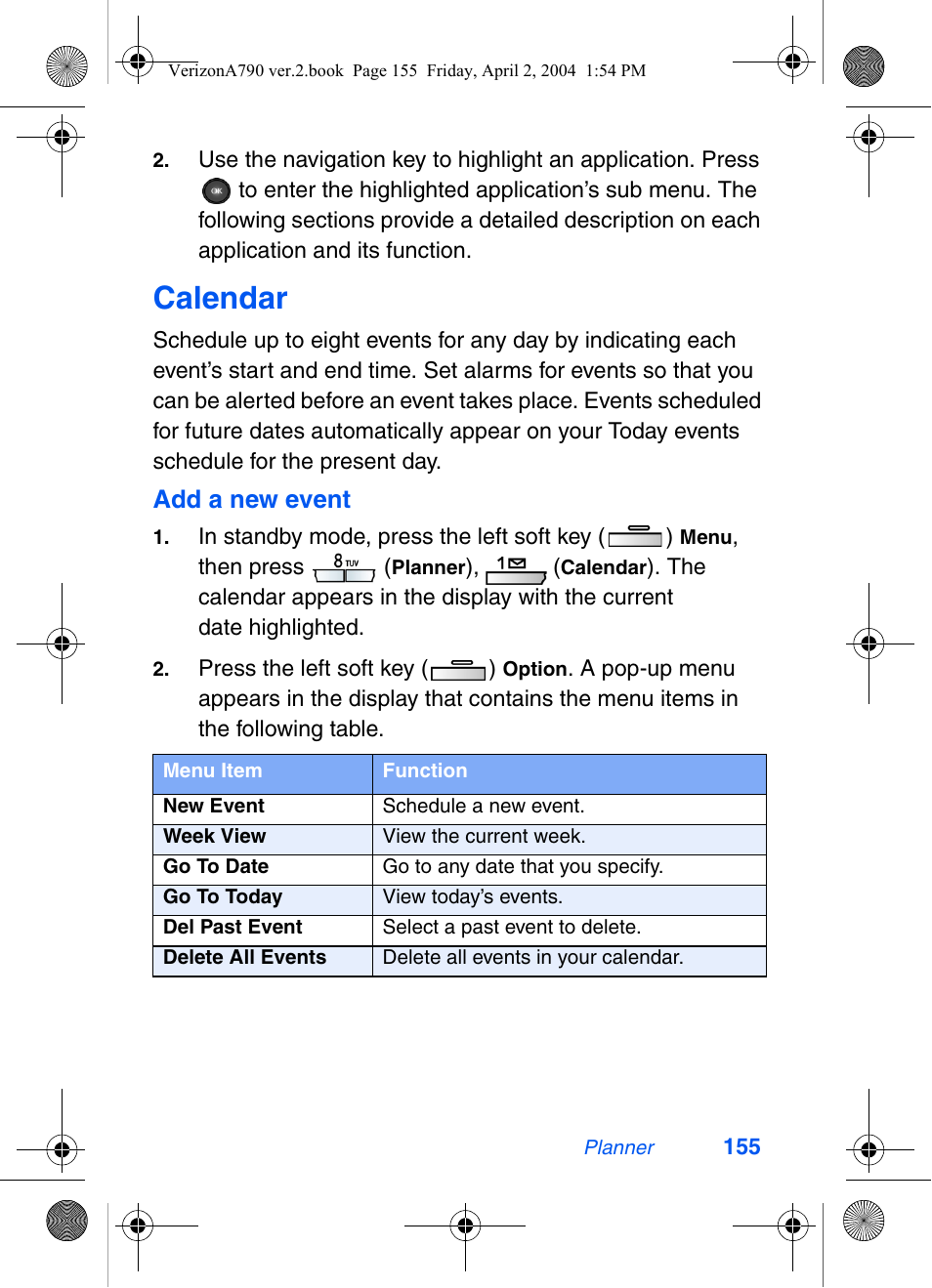 Calendar | Samsung A790 User Manual | Page 163 / 226