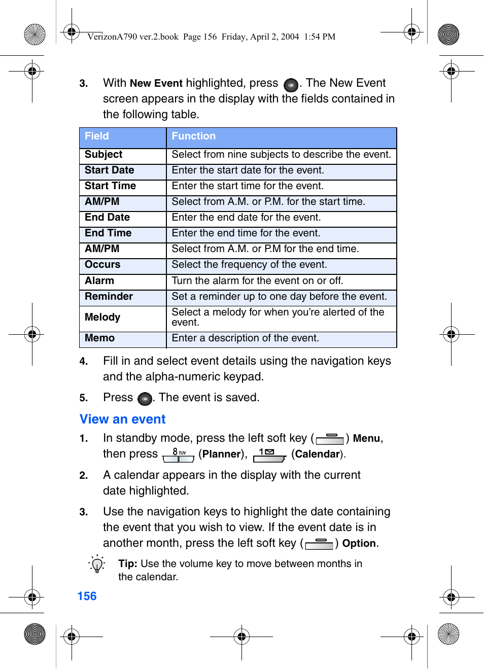 View an event | Samsung A790 User Manual | Page 164 / 226