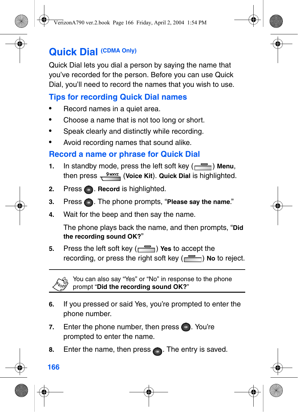 Quick dial (cdma only), Quick dial | Samsung A790 User Manual | Page 174 / 226