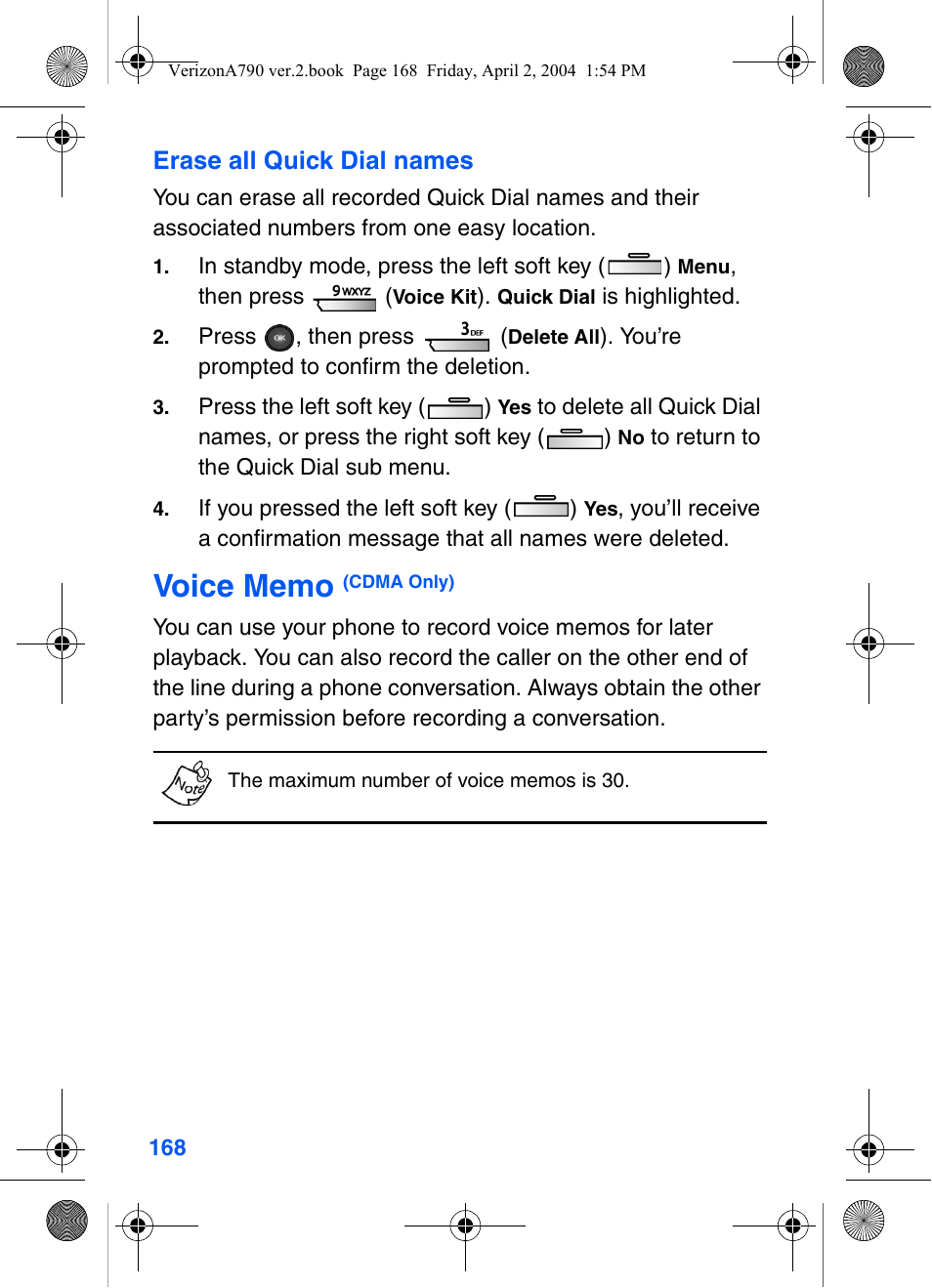 Voice memo (cdma only) | Samsung A790 User Manual | Page 176 / 226