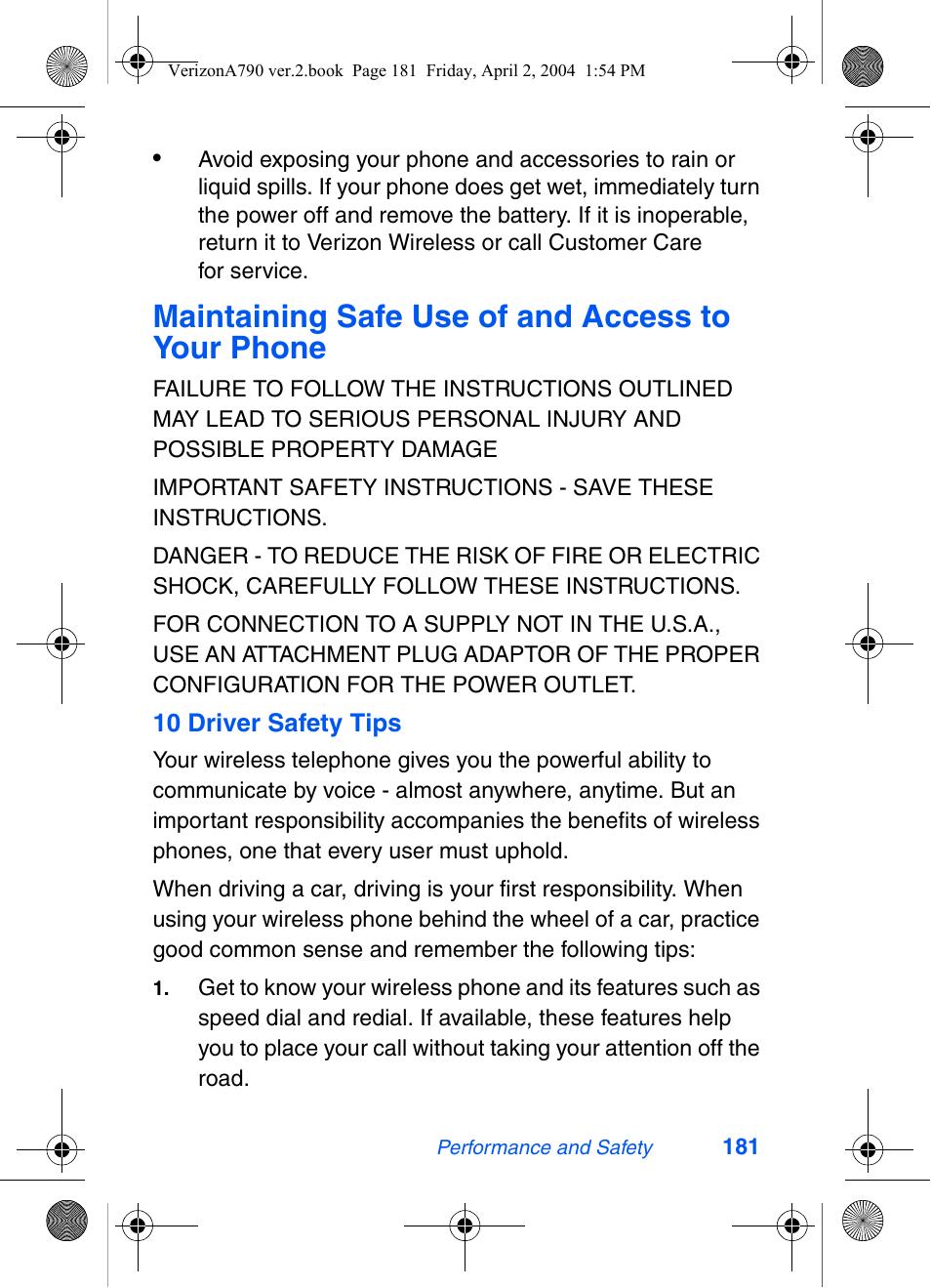 Maintaining safe use of and access to your phone | Samsung A790 User Manual | Page 189 / 226