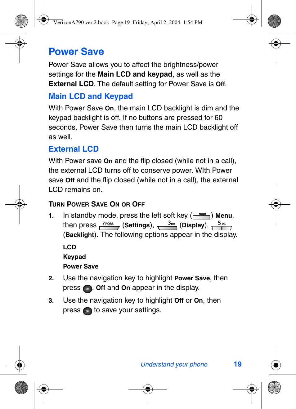 Power save, Keypad | Samsung A790 User Manual | Page 27 / 226