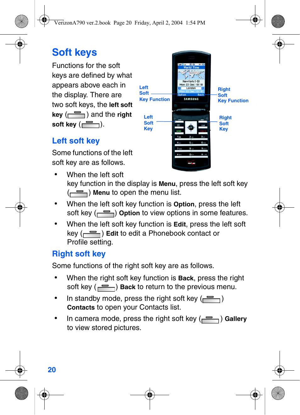 Soft keys | Samsung A790 User Manual | Page 28 / 226