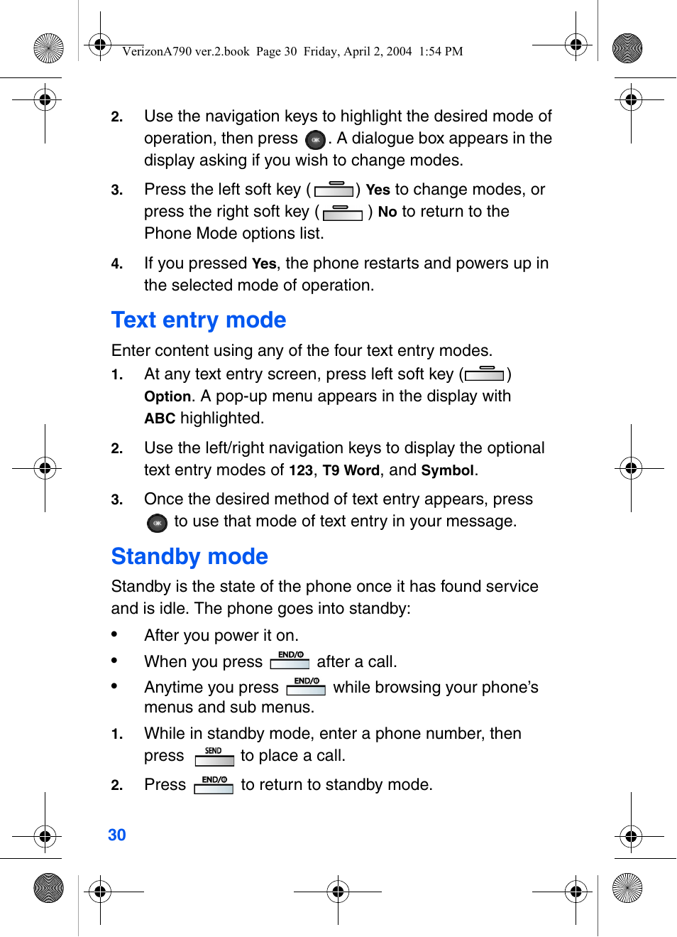Text entry mode, Standby mode | Samsung A790 User Manual | Page 38 / 226