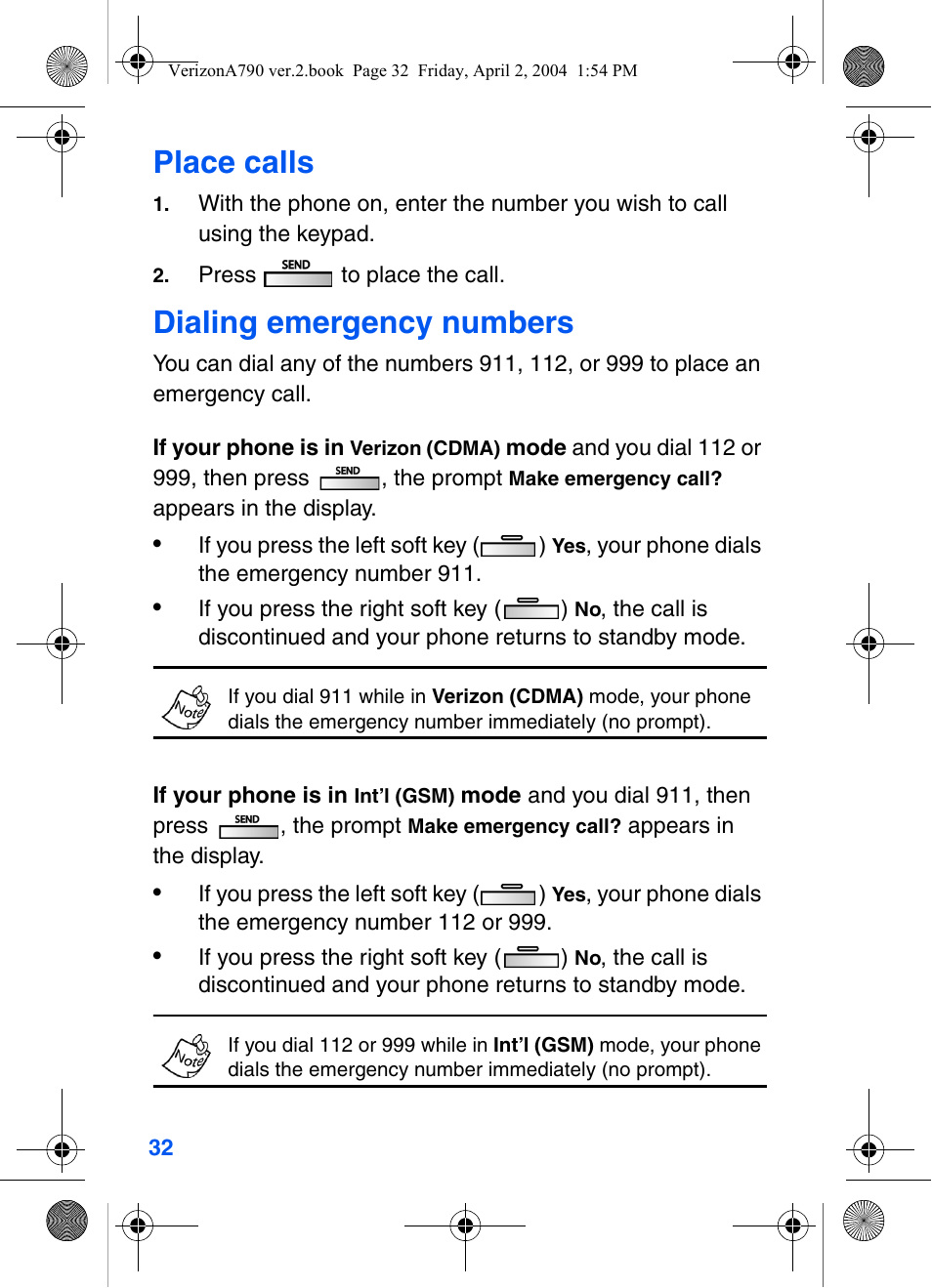 Place calls, Dialing emergency numbers | Samsung A790 User Manual | Page 40 / 226