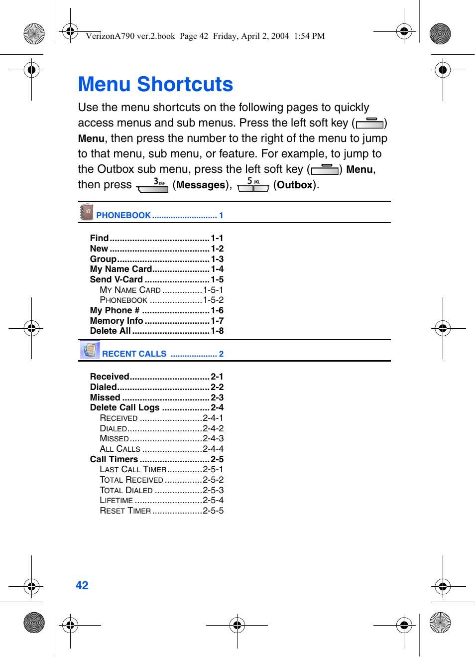 Menu shortcuts, Then press | Samsung A790 User Manual | Page 50 / 226