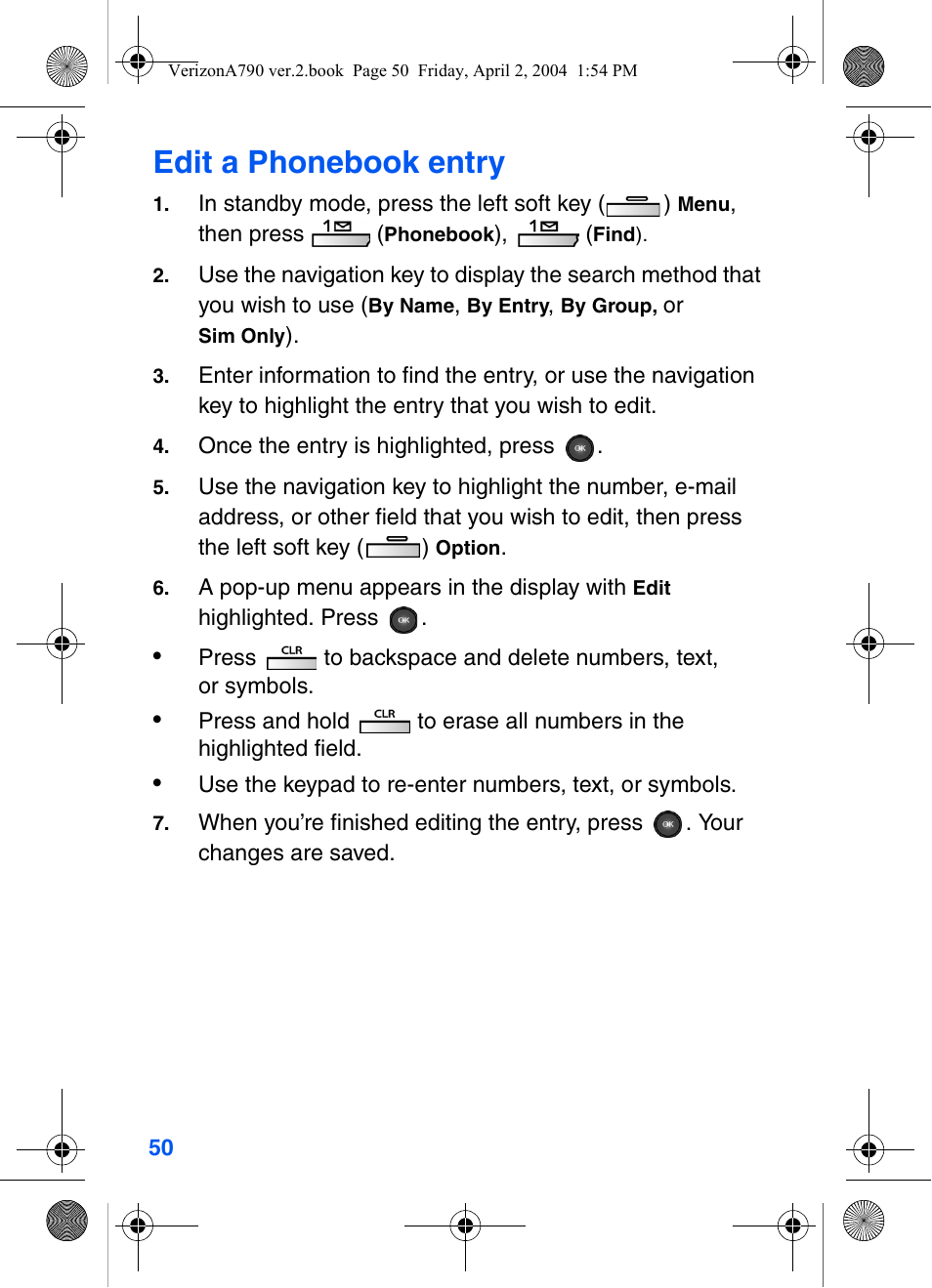 Edit a phonebook entry | Samsung A790 User Manual | Page 58 / 226