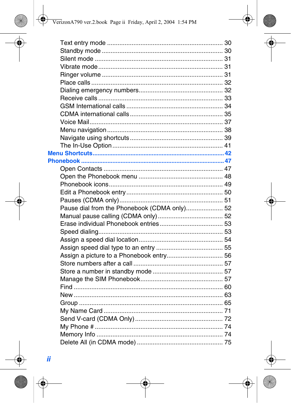 Samsung A790 User Manual | Page 6 / 226