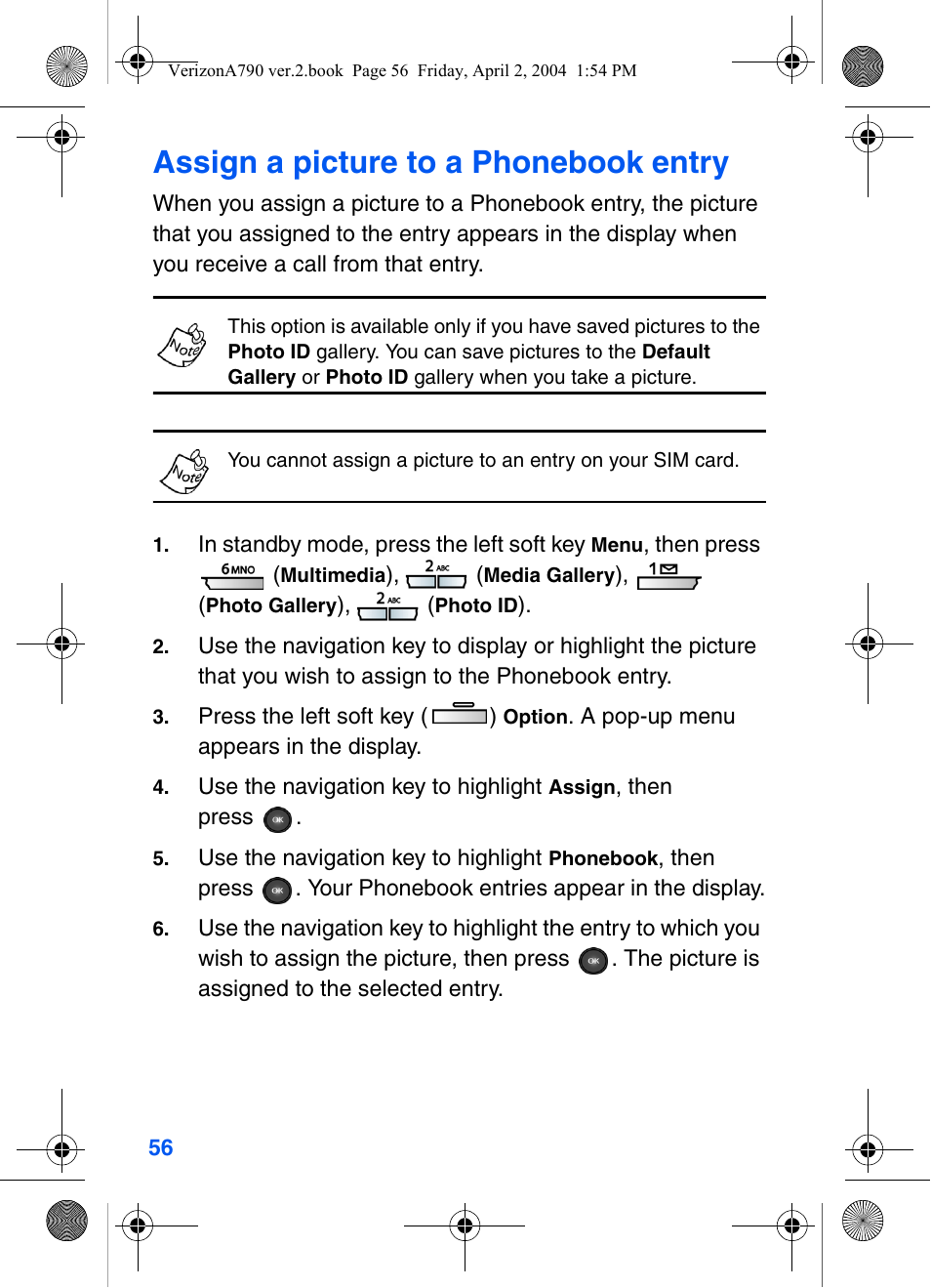 Assign a picture to a phonebook entry | Samsung A790 User Manual | Page 64 / 226