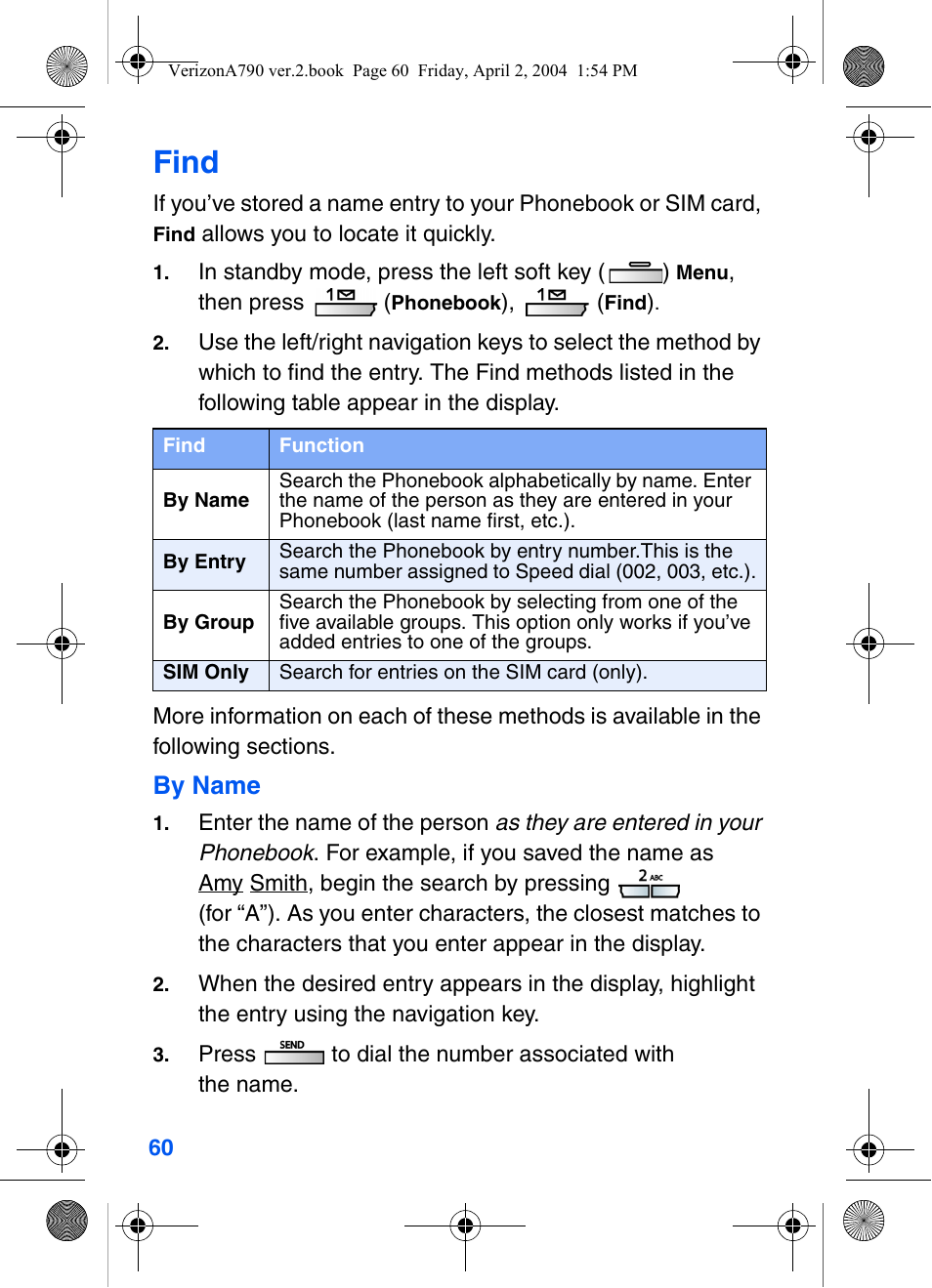 Find | Samsung A790 User Manual | Page 68 / 226