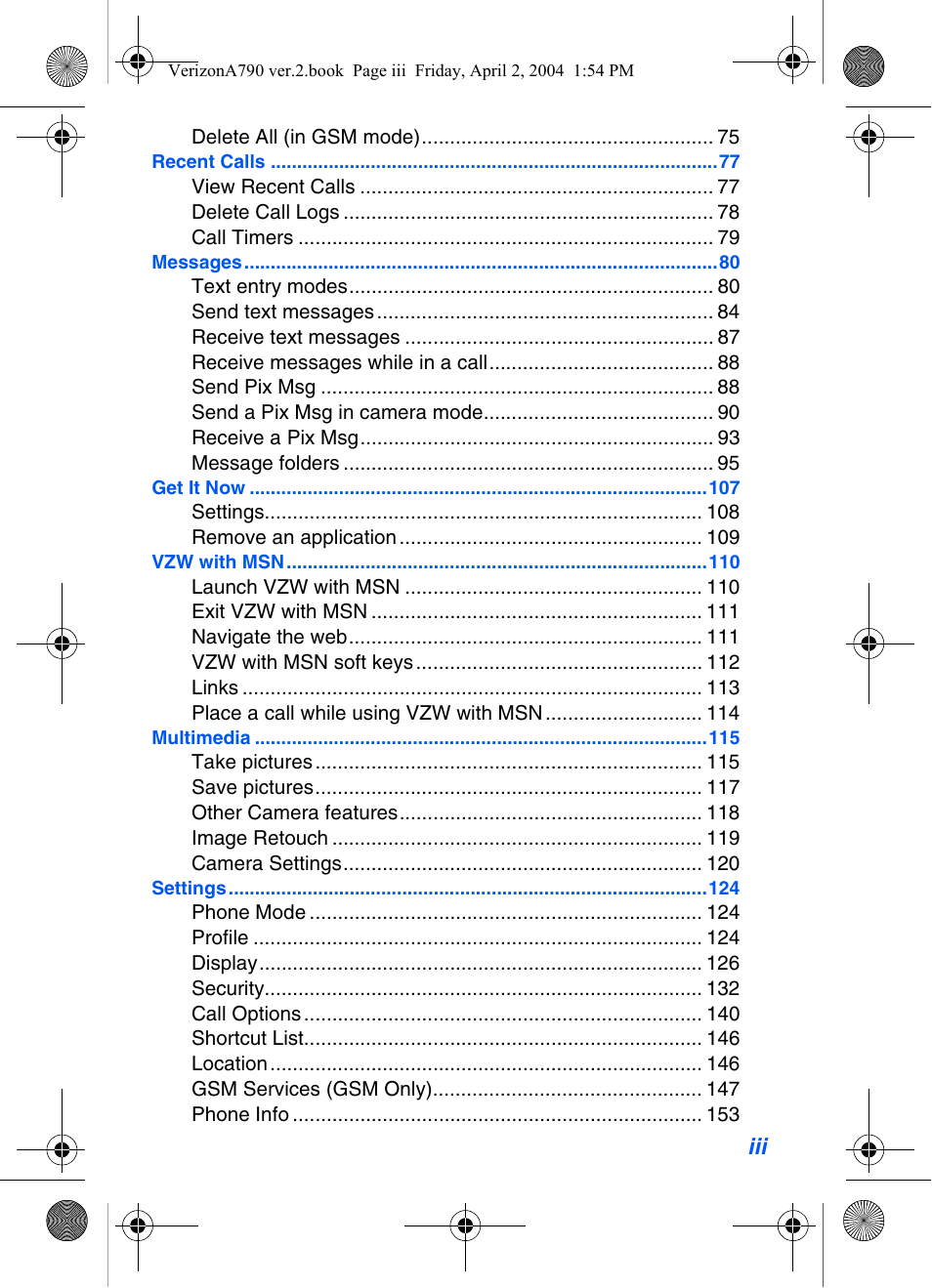 Samsung A790 User Manual | Page 7 / 226