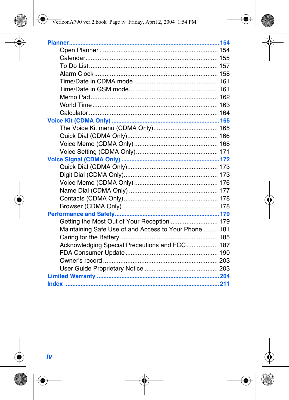 Samsung A790 User Manual | Page 8 / 226